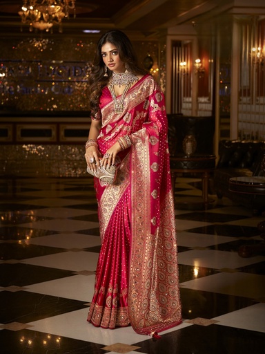 Tale of a Radiant Red Saree with Golden Grace